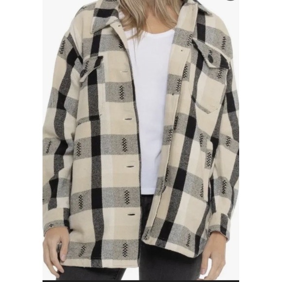 Lucky Brand Womens Oversized Buffalo Plaid Southwestern Jacket Shacket Sz L NWT